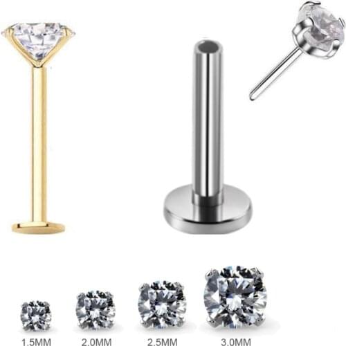 1Pc 20G-16G 1.5-4mm Gem Crystal Monroe Lip Stud Ring Tragus Helix Conch Cartilage Earring Piercing Steel Lip Labret Piercing Set