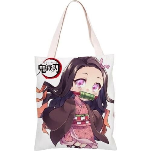 Anime Demon Slayer Cosplay Kimetsu no Yaiba Canvas Tote Bag Kamado Nezuko Kamado Tanjirou Reusable Shopping Bag Shoulder Bag