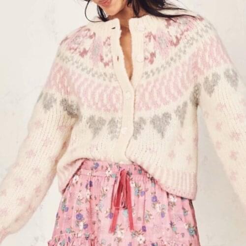 Knitted Cardigan Christmas Vintage Heart Sweater Women Open-knit Long Sleeve Top Sleeves Womens Stripe Alpaca Blended Sweaters