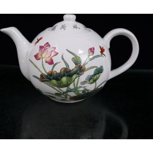 Chinese Ceramics Pastel Porcelain Flowers and Plants Figure Dragonfly Pattern Handled Ewer Chinaware Holding Pot Flagon