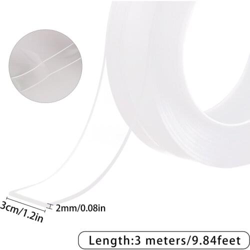 3M Nano Traceless Washable Adhesive Tape Reusable Clear Double Sided Nano Tape for Kitchen Storage Wall Rack Anti-slip