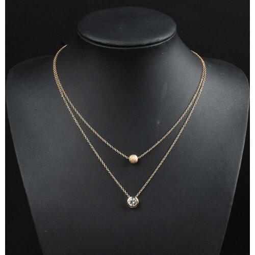 Korea Trendy Double Layer Necklace For Women Silver Color Zircon Ball Pendant Clavicle Chain New Trend Female Jewelry Collares