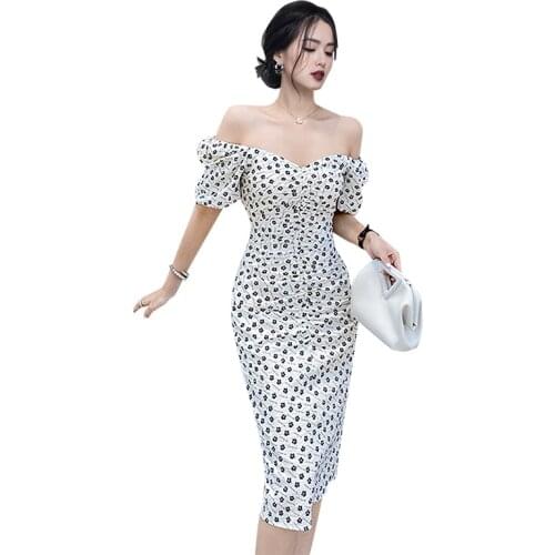 Off shoulder lace tight Dress one piece korean ladies Summeer Sexy cabaret party formal Dot bodycon Dresses for women