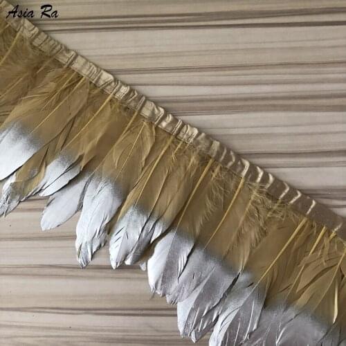 Asia Ra Dyed Light Brown goose feather ribbons 15-20cm fringes 6-8in trims wedding Christmas Party costumes Lace Sewing Trimming