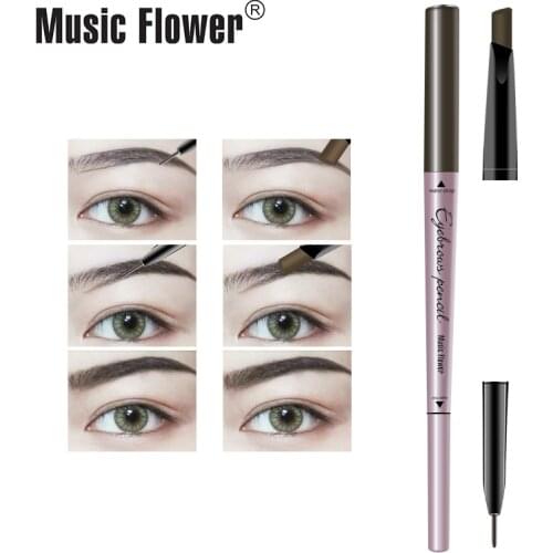 Music Flower Brand 4 Color Double Head Eyebrow Pencil Waterproof Eye Makeup Brows Natural Tone Long-lasting Silky makeup