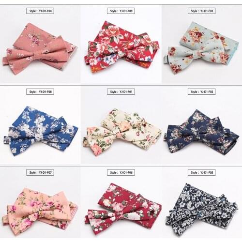 Mens Bowtie Handkerchief Set Cotton Flower Fashion Wedding Party Ties for Men Butterfly Necktie Cravat Male Shirt Accessories
