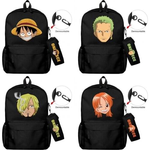 ONE PIECE Nylon Backpack Pencil Case 2pcs/set Casual Student Travel Schoolbag Laptop Bag Zipper Knapsack Boys Girls Bookbag