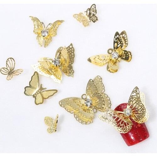 New 5pcs/10pcs 3D Carved Metal Butterfly Nail Art Decorations Copper Sheet Jewelry Emulational Style Manicure Design Accessories