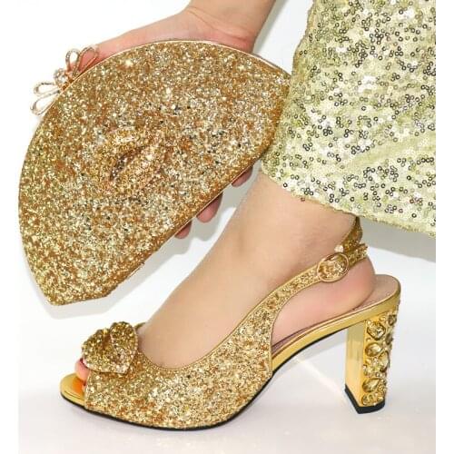 Nigerian style New Arrival Bling Bling Shoes And Bag Set For Wedding Dress Summer Luxury High Heels Shoes And Matching Bag Set