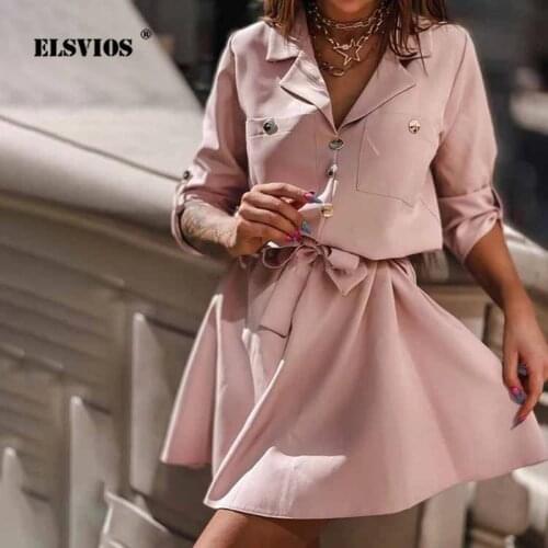 Autumn Women Elegant Fashion Suit Collar Buttons Lace-up Dress Casual Solid Color Half Sleeves Slim Office Party Ruffled Dresses