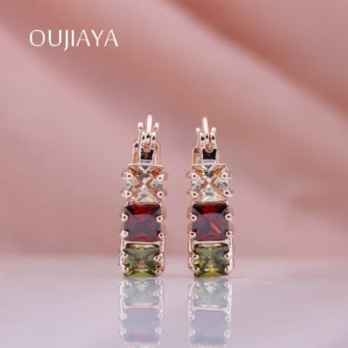 Oujiaya New Luxury Big 585 Rose Gold Drop earring Fashion Women Party Colour Square Natural Zircon Dangle Earrings Gift Hot A32