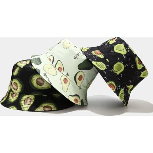 Spring Streetwear Bucket Hats Women Print Avocado Men Casual Sun Panama Summer Outdoor Fisherman Cute Unisex Basic Caps PJ202