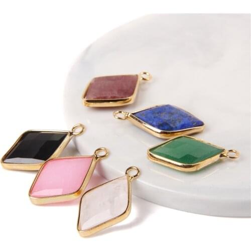 Fashion Faceted Jades Pendant Natural Stone Onyx Lapis lazuli Charms for DIY Jewelry Making Necklace Earrings Handwork 25*15mm