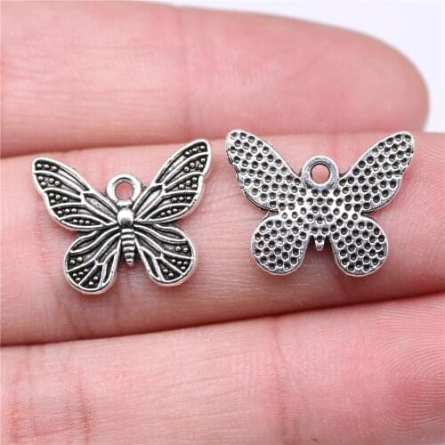 WYSIWYG 20pcs Charms 18x14mm Butterfly Charms For Jewelry Making DIY Jewelry Findings Antique Silver Color Alloy Charms Pendant