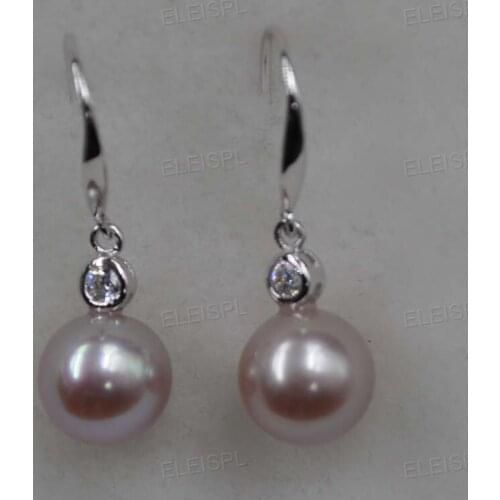 Stunning 8.5mm lavender round pearl dangle earring sterling silver