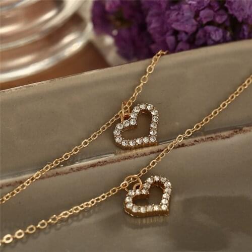Simple Temperament Necklace Women Gold Inlaid Rhinestone Love Necklace Personality DoubleLayer Clavicle Chain Necklace For Women