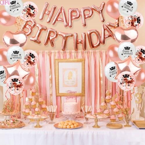 QIFU Rose Gold Party Happy Birthday Party Decoration Adult 16th 18th 21th Champagne Birthday Party Supplies Adults Party Decor