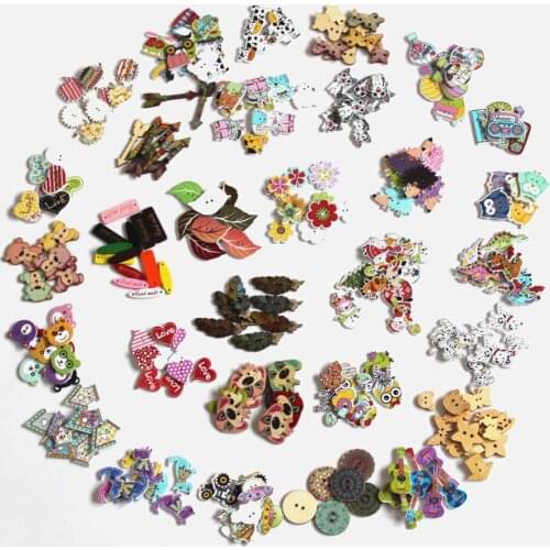40-50Pcs Mixed Style Wood buttons For Crafts Clothes Scrapbooking Decorative Handicraft DIY Accessories Apparel Buttons L-3
