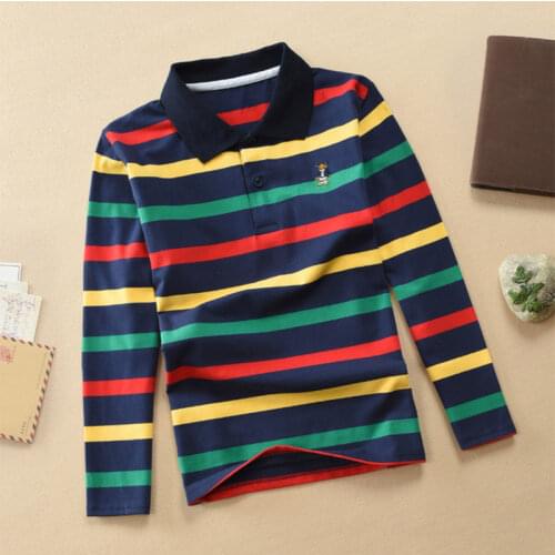 Boys Long-Sleeve Polo Shirts Baby Autumn Color Clothing Kids Turn-Down-Collar Outerwear Teenager 2-14T Bottom Tops
