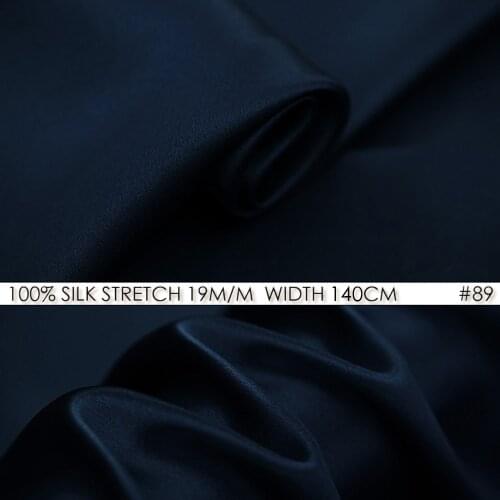 Silk stretch satin 140 cm, width 19momme pure silk satin spandex fashion fabric party dress silk Navy Blue NO 89