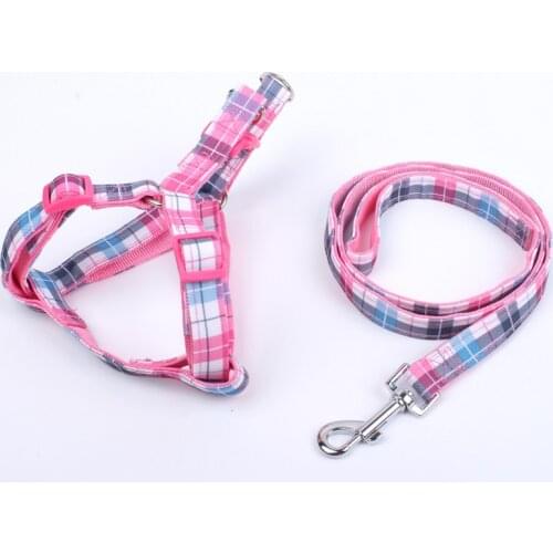 Top Quality 120cm Leash Fashion Canvas & Nylon Rope Dog Harness Pink/Blue/Green Plaid Puppy Dog Harness+Leash Sets Pet Product