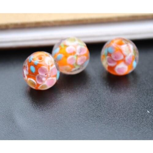 10Pcs 12mm Handmade Glass lampwork beads Flower Orange Color for jewelry making Wholesale and Retail