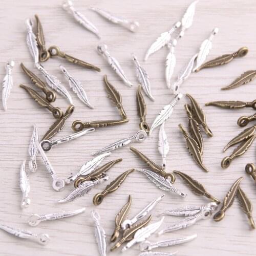 SWEET BELL 300PCS 2x16mm Vintage Metal Zinc Alloy mini Feather Charms Fit Jewelry Animal Pendant Leaves Charms Makings