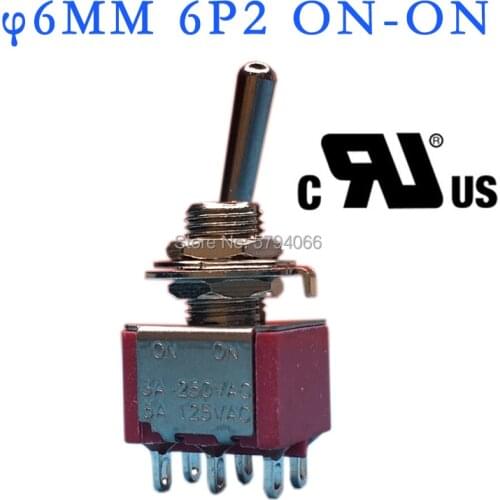 10PCS Toggle Switch DPDT M6 Mounting Hole Cover Waterproof Flatted Actuator ON-ON ON-OFFN 3A250VAC SP3T Reset Solder Lug