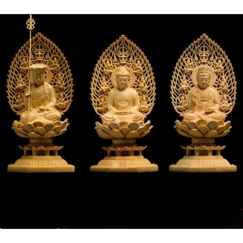 Solid wood Guanyin, Dizang Bodhisattva Sakyamuni statue Modern art carved Buddha statue Home Feng Shui God of Wealth Decoration