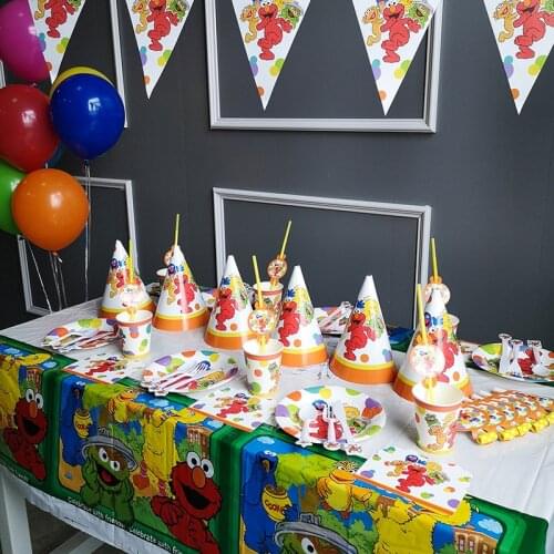 Sesame Street Cartoon Elmo Party Decoration Tableware Paper Cup Plate Hat Baby Shower Balloons Kids Birthday Party Supplies AW03