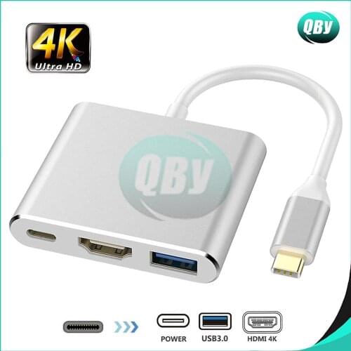 USB3.1 Type-C Hub/Splitter for HDMI USB3.0 and Fast Charging Power Dock for MacBook Pro USB Type C Adapter 3 in 1