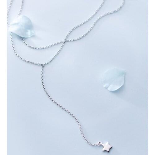 SO THIN 100% real Silver 925 Fine Jewelry Plain Star Pendant Double Rows /Multi-Layers "y" lariat Necklace C-D3643