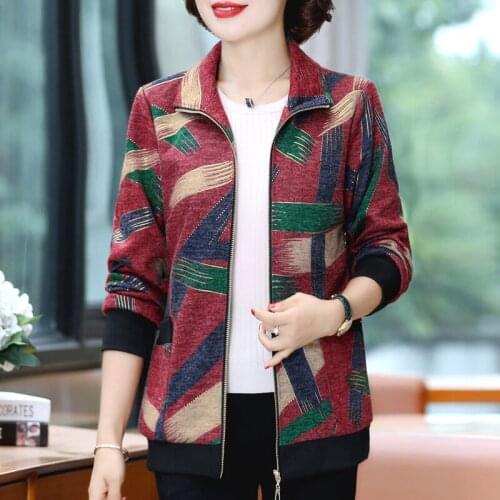 2021 New Large Size 5XL Womens Jackets Short Jacket Middle-Aged Spring Autumn Outerwear Feminino Long-Sleeved Printing Coat