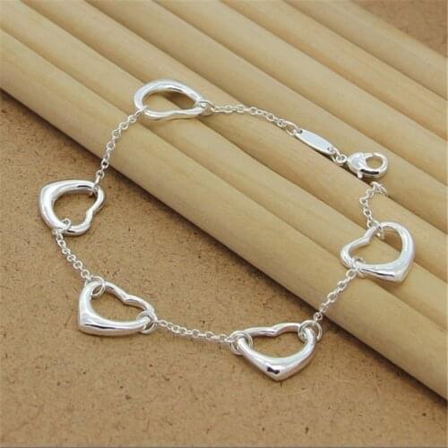 BABYLLNT High Quality 925 Sterling Silver Bracelet Five Hearts Heart-Shaped Chain Bracelet For Woman Party Charm Jewelry Gift
