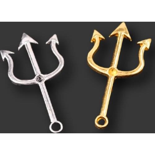 12pcs Gold Color Silver Color Weapon Trident Pendants Retro Earrings Metal Accessories DIY Charms Jewelry Crafts Making A1249
