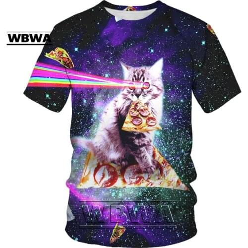 2020 new Galaxy Space 3D T-shirt Cute little cat eats taco pizza funny shirt T-shirt short sleeve summer shirt