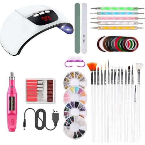 2021 New Nail Set UV LED Lamp Dryer with Nail Rhinestones Dotting Pen Nail Drill Machine Nail Brush Gel Nail Polish Set Nail Kit