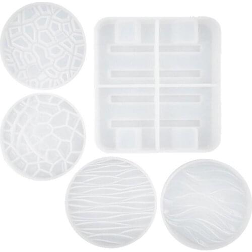 4PCS Coaster Resin Mold Resin Casting Mold Silicone Jewelry Making Epoxy Mould Craft Tools Silicone Round Tray Fruit Plate Mold