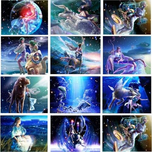 5D diy cartoon twelve constellation series mythical diamond painting set full round diamond/square diamond embroidery mosaic cro