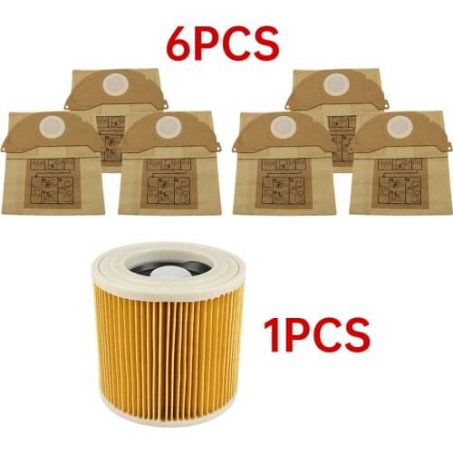 6Pcs paper bags+1Pcs dust Hepa filters for Karcher Vacuum Cleaners parts Cartridge HEPA Filter WD2250 WD3.200 MV2 MV3 WD3