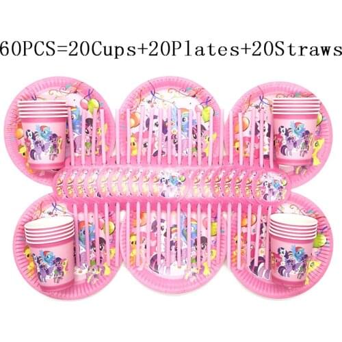 60Pcs/30Pcs Kids Faves Cartoon My Little Pony Birthday Party Decoration Cups Plates Straws Family Party for Party Supplies