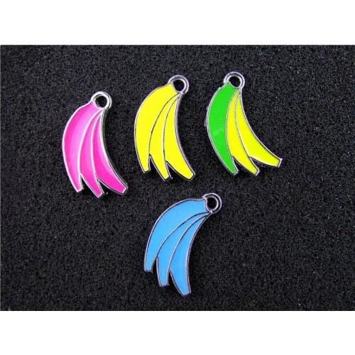 AE602 Mix Color 100Pcs Alloy Metal Enamel Banana Charms Pendants 28x17mm bead bead