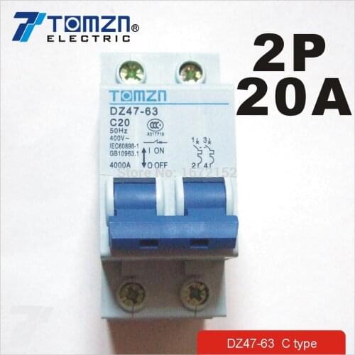 2P 20A 400V~ 50HZ/60HZ Circuit breaker AC MCB safety breaker C type