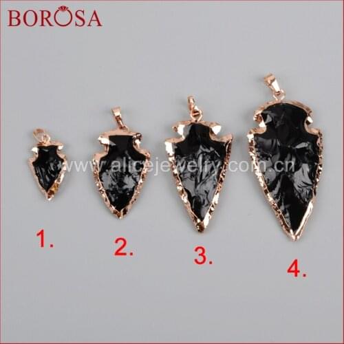 BOROSA Black Obsidian druzy Pendant Bead Arrowhead Rose Gold Color fashion drusy pendant Beads for Necklace R0503