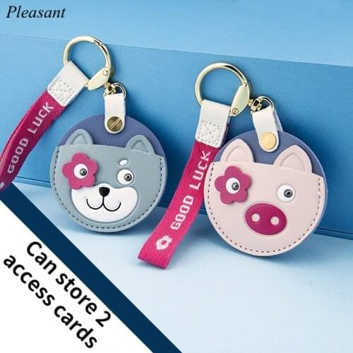Cute Puppy Cat Keychain Double Access Card Protective Cover Cartoon Keychain Pendant Couple Gift