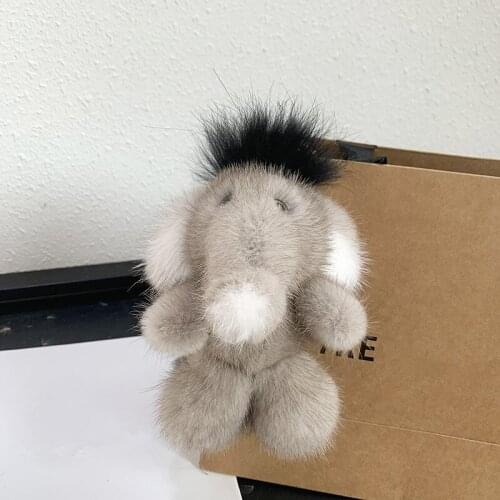 Real Mink Fur Keychain Elephant Fluffy Flush Purse Bag Charm Handbag Accessories Unisex Luxury Car Key Pendant Kids Toys