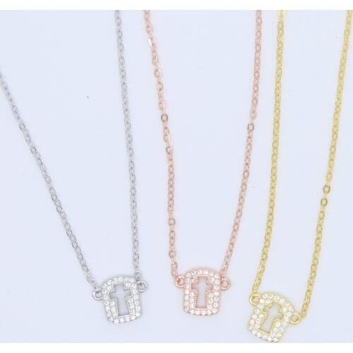 New Arrival Link Chain 925 sterling silver hollow cross pendant cz necklace for girls minimal cubic zirconia simple jewels