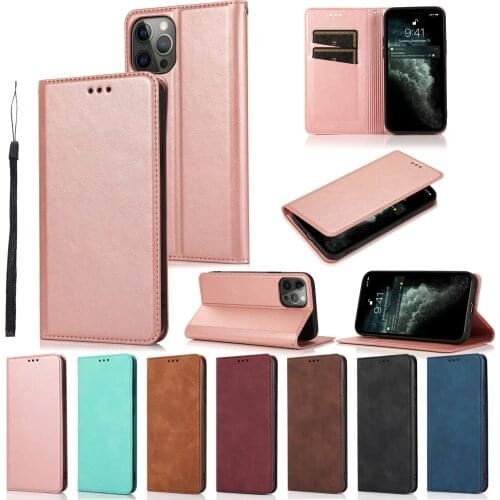 For iPhone 12 11 Pro Max XS XR SE 2020 Leather Case Ultra Slim Magnetic Flip Cover Full Protection Phone Cases for 6 7 8 Plus
