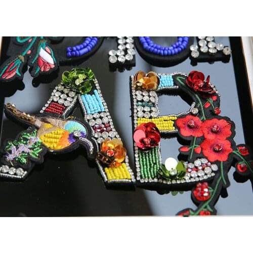 LetterAB flower sequins Rhinestones bead brooch patches applique embroidered sew on patch fashion clothing decoration patch