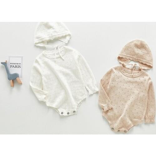 2020 Baby Knitting Bodysuit Long Sleeve Knitting One Piece Baby Girl Triangle Creeper Bodysuit have hat